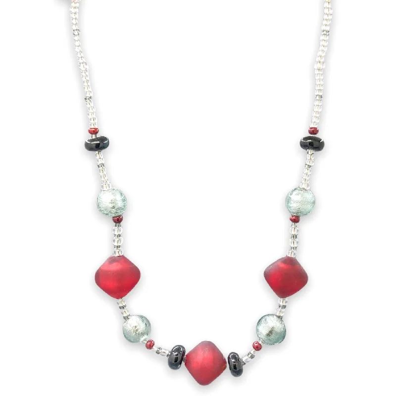 STST Red, Blue, & Black Murano Glass Bead Necklace