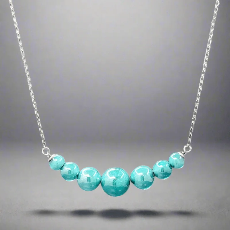 STST Teal Murano Glass 7 graduated Bead Necklace