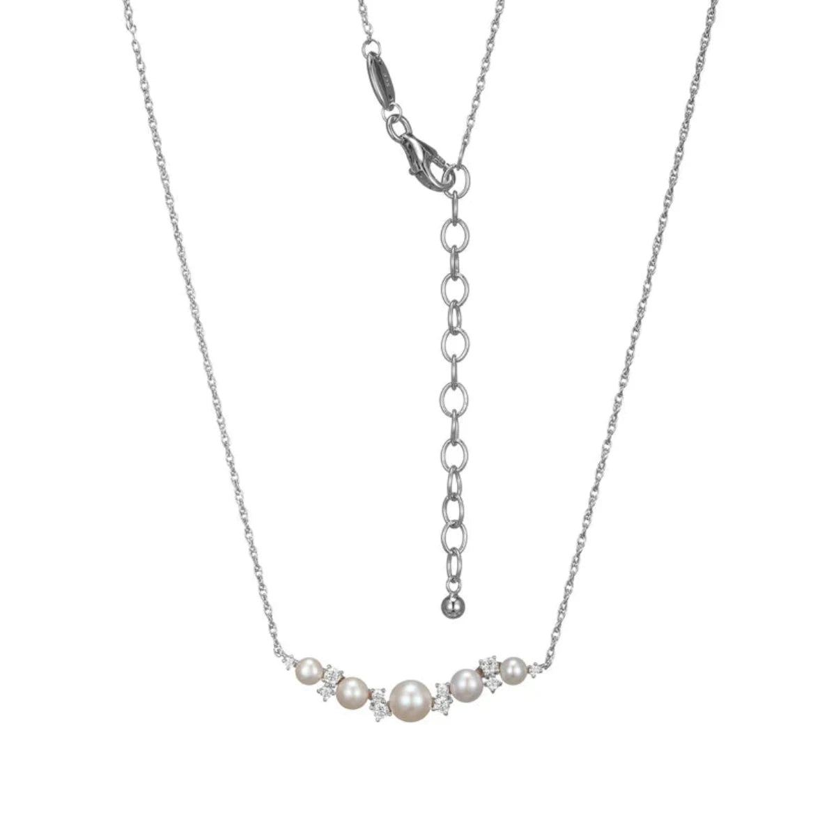 SS 19" CZ Freshwater Peal Bar Necklace