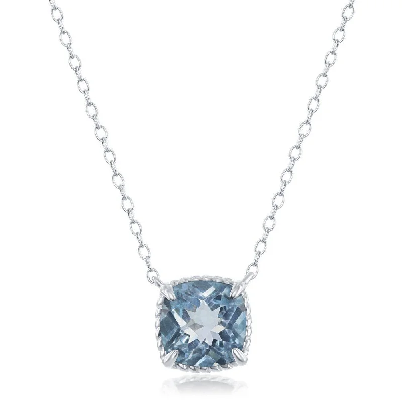 SS 9mm Square Blue Topaz Pendant