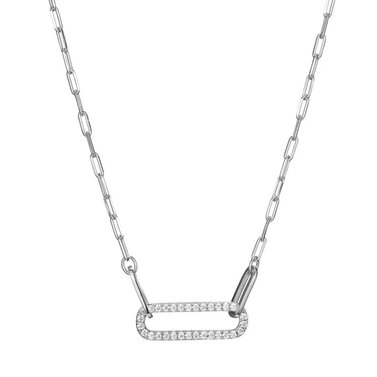 SS CZ 2mm Paperclip Necklace