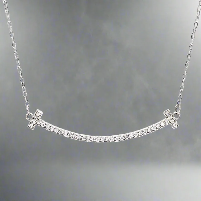 SS CZ Curved Bar Necklace