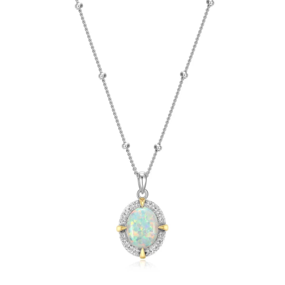 SS CZ Lab Created Oval Opal Pendant