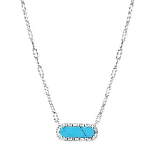 SS CZ Lab-Created Turquoise Necklace