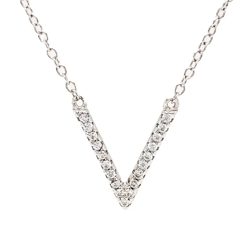 SS Large V Initial CZ Necklace