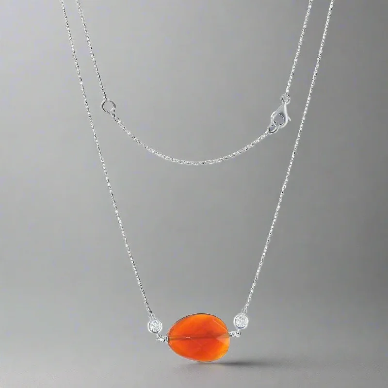 Sterling Silver Red Carnelian with Small CZs Necklace