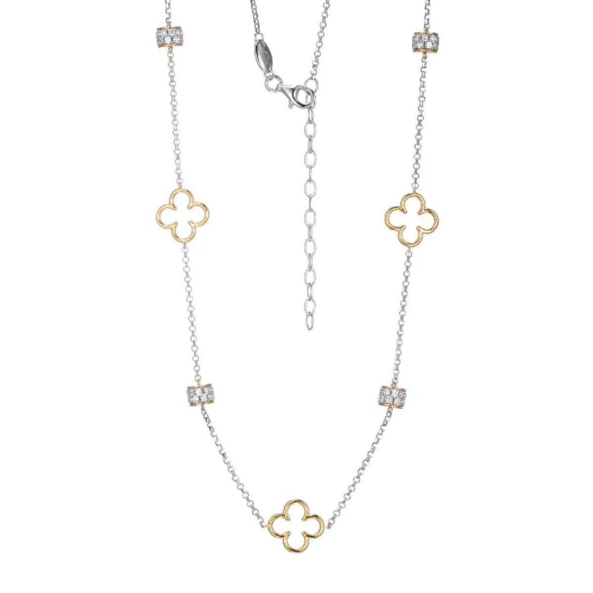 SS Two-Tone 19" CZ Clover Necklace