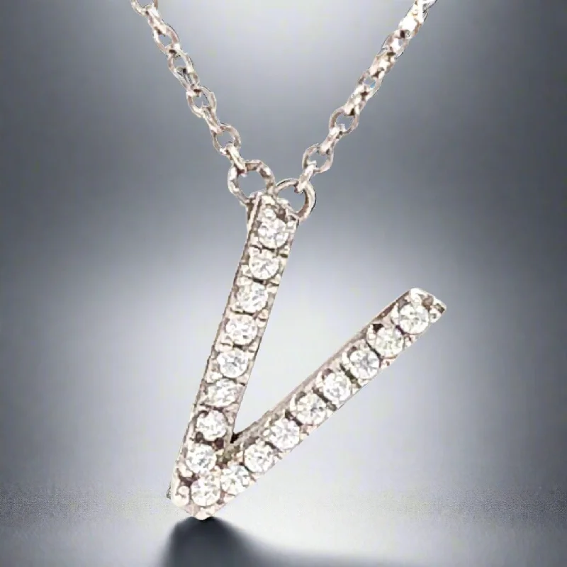 SS "V" Initial CZ Necklace