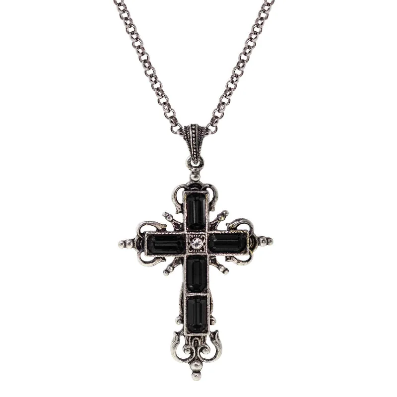 Symbols Of Faith Octagon Crystal Cross Pendant Necklace 18"