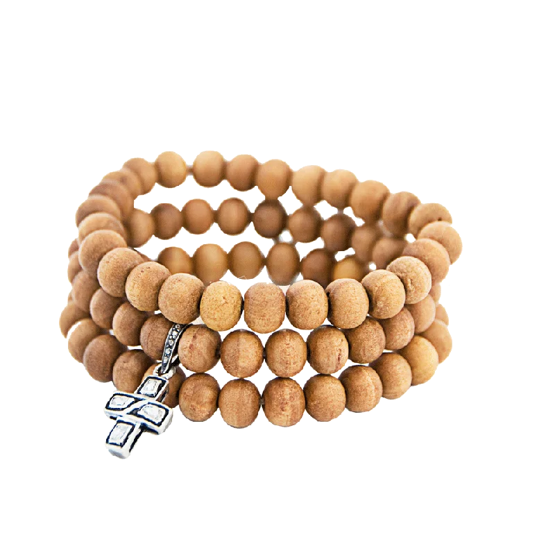 Three-Set Sandalwood Cross Bracelet