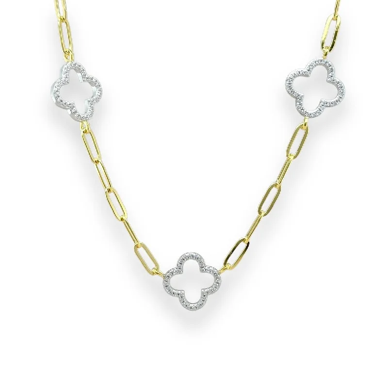 YGP Sterling 19" CZ Clover Necklace