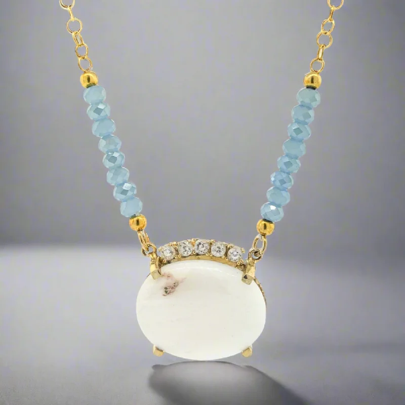 YGP Sterling CZ, White & Blue Quartz Necklace