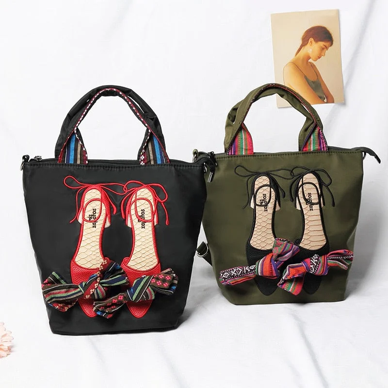 Multifunctional Embroidered Shoes Tote Shoulder Bag Fashion