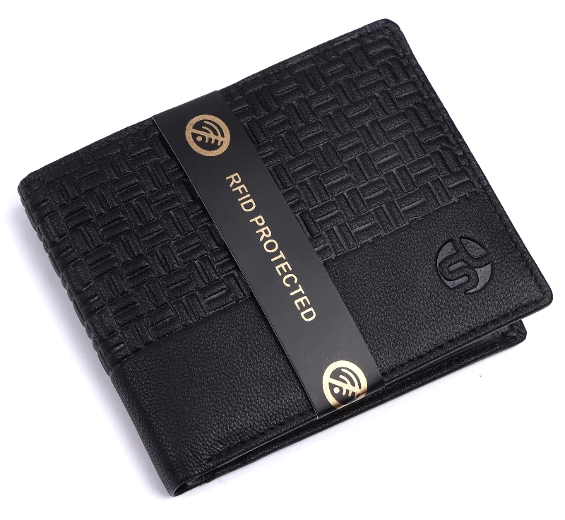 MENS LEATHER RFID WALLET WITH KEY RING COMBO 93706 (BLACK)