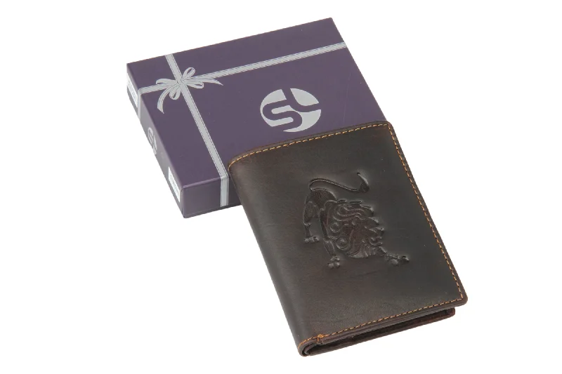 Mens leather wallet with zodiac sign 92916 (Leo) Brown